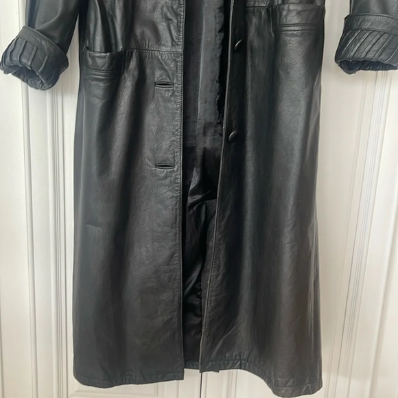 VTG Jacqueline Ferrar Maxi trench Coat long black Leather 90's lined Small - Picture 6 of 17